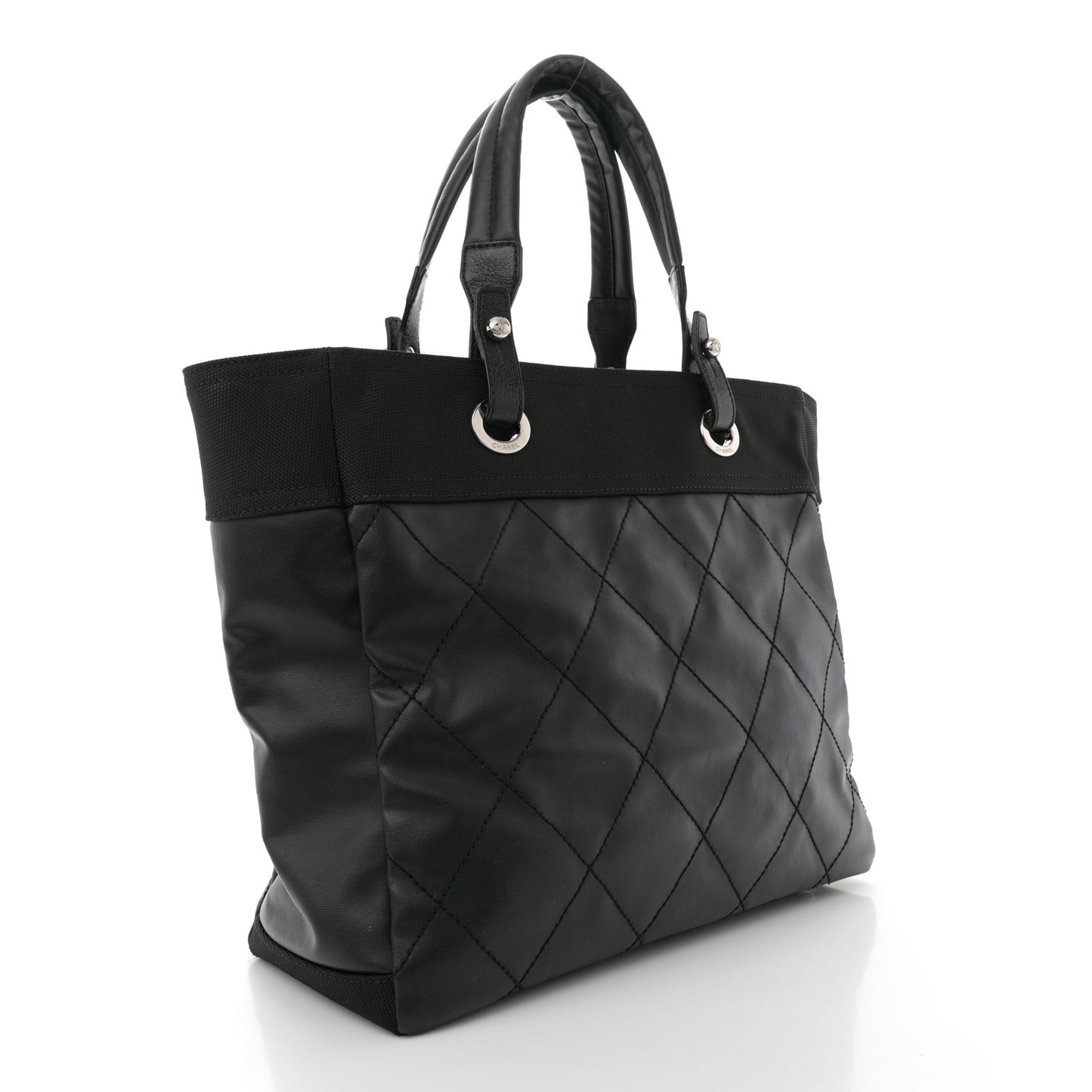 Coated Canvas Quilted Large Paris Biarritz Tote Black