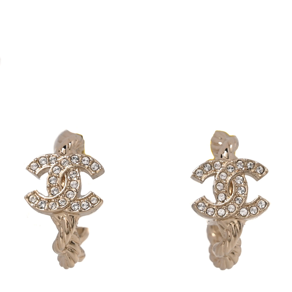Chanel Metal Crystal Twist CC Hoop Earrings Gold 1 of 5