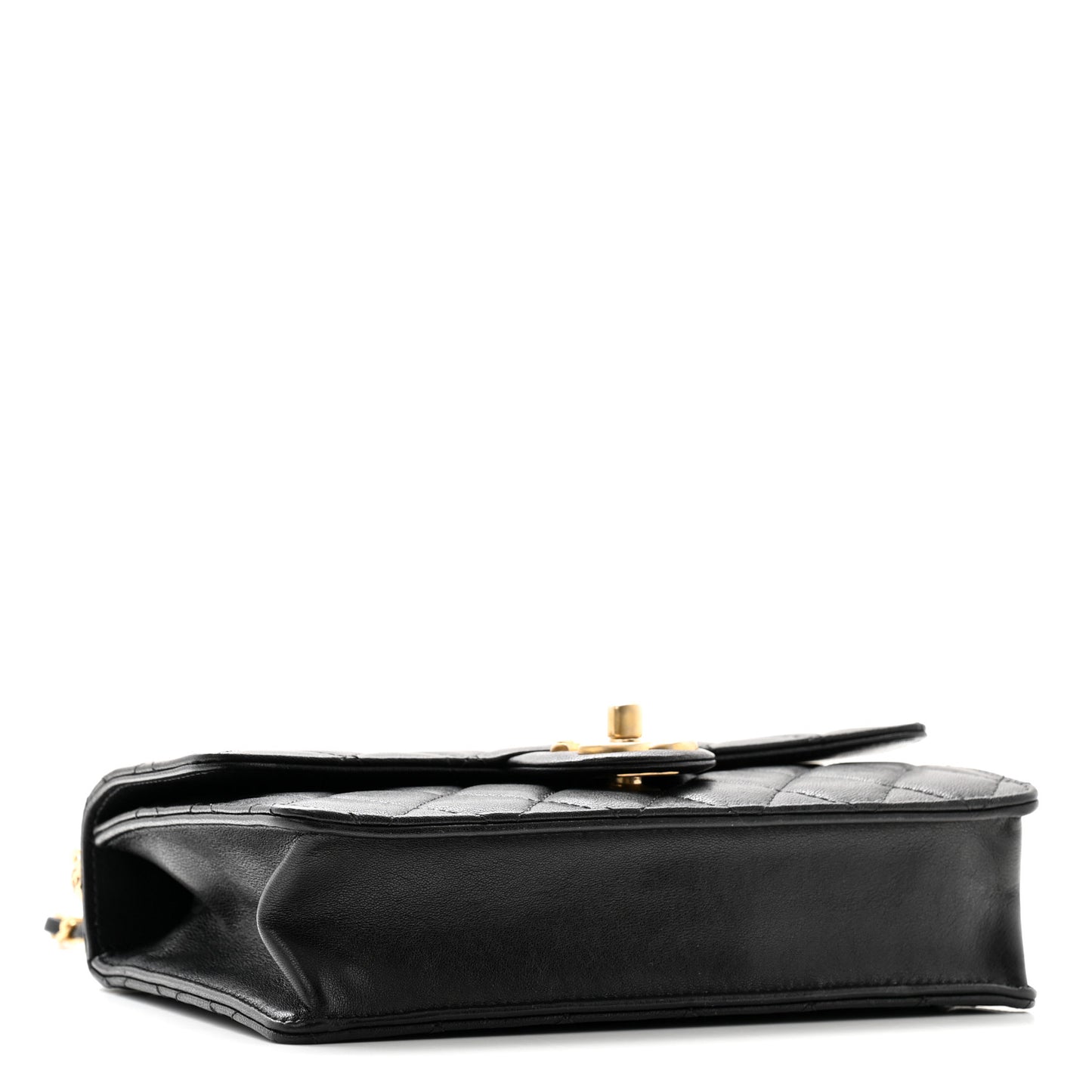Goatskin Quilted Small Chic Pearls Flap Black