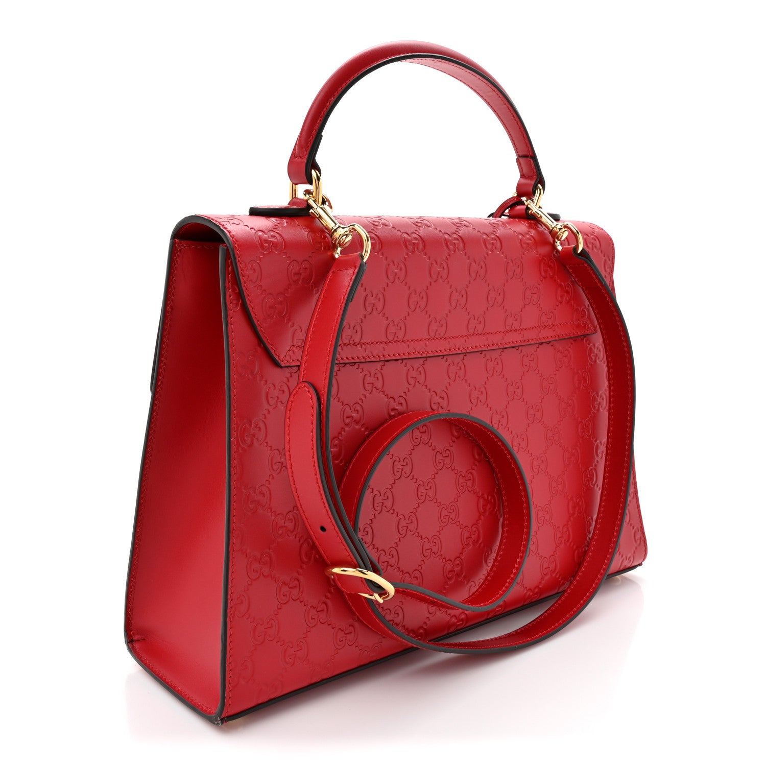 Gucci Guccissima Signature Medium Padlock Top Handle Bag Hibiscus Red 3 of 11
