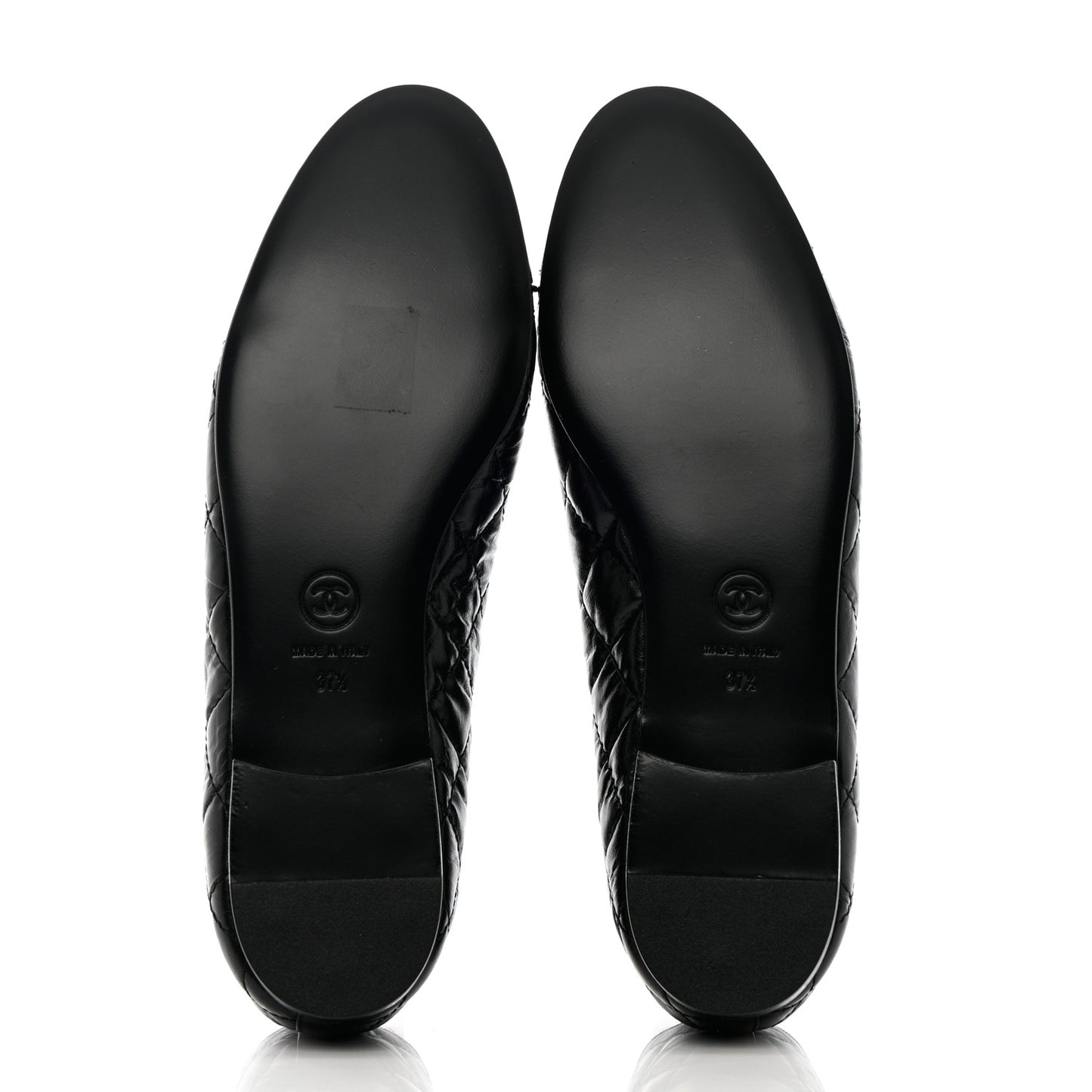 Aged Calfskin Quilted CC Cap Toe Ballerina Flats 37.5 Black