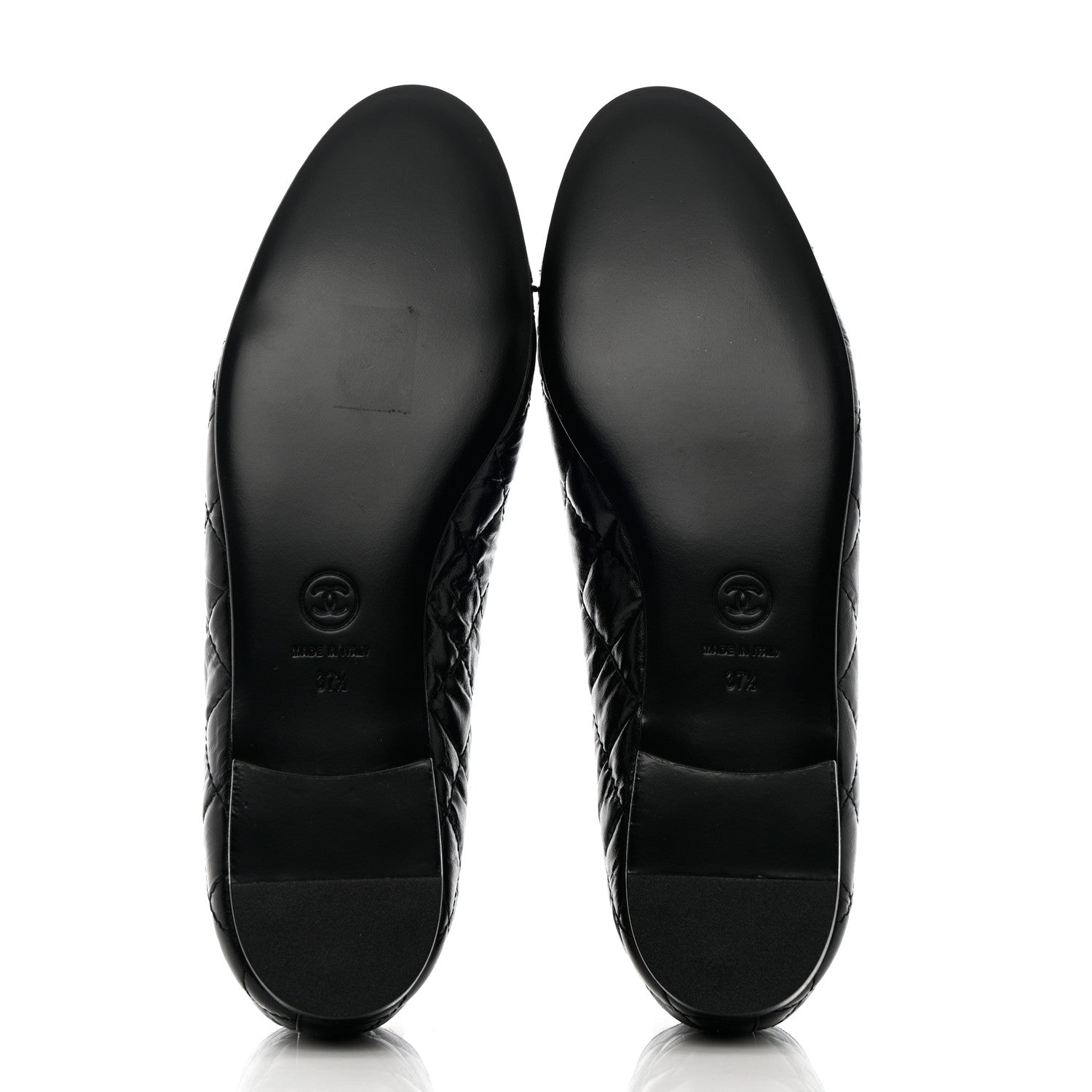 Chanel Aged Calfskin Quilted CC Cap Toe Ballerina Flats 37.5 Black 5 of 11