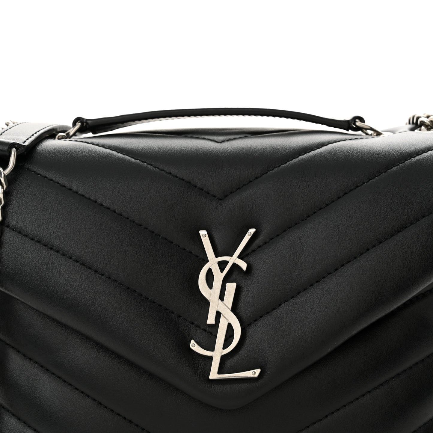 Calfskin Y Quilted Monogram Small Loulou Crossbody Bag Black