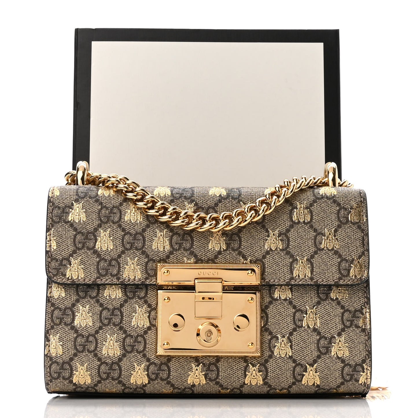 GG Supreme Monogram Bees Small Padlock Shoulder Bag Black