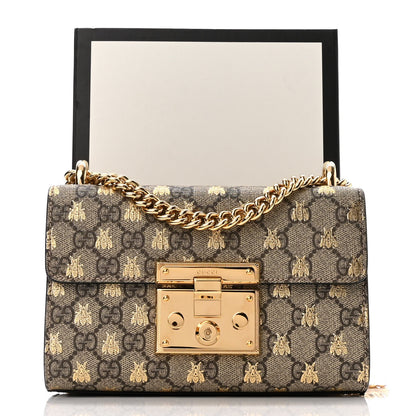 Gucci GG Supreme Monogram Bees Small Padlock Shoulder Bag Black 11 of 11