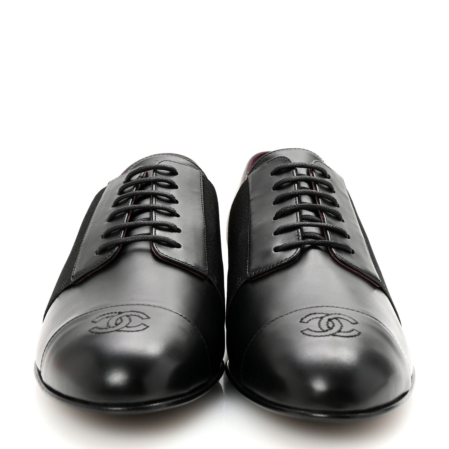 Chanel Calfskin Elastic Lace Up Cap Toe CC Loafers 40 Black 3 of 9