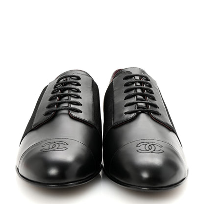 Chanel Calfskin Elastic Lace Up Cap Toe CC Loafers 40 Black 3 of 9
