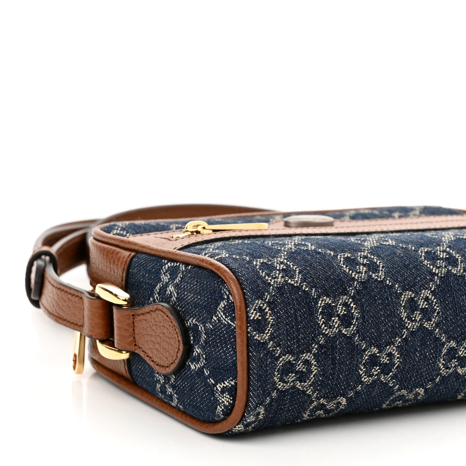 Gucci New Denim GG Monogram Dollar Calfskin Mini Ophidia Shoulder Bag Blue Tea Cuir Epilog 9 of 11