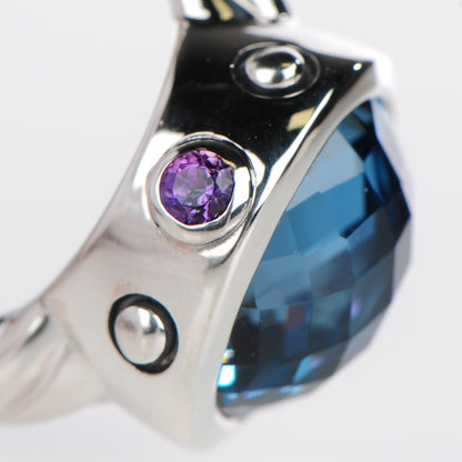 David Yurman Sterling Silver Blue Topaz Amethyst 11mm Renaissance Ring 49 5 3 of 5