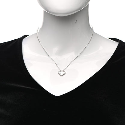 Van Cleef & Arpels 18K White Gold Mother of Pearl Vintage Alhambra Pendant Necklace 2 of 6