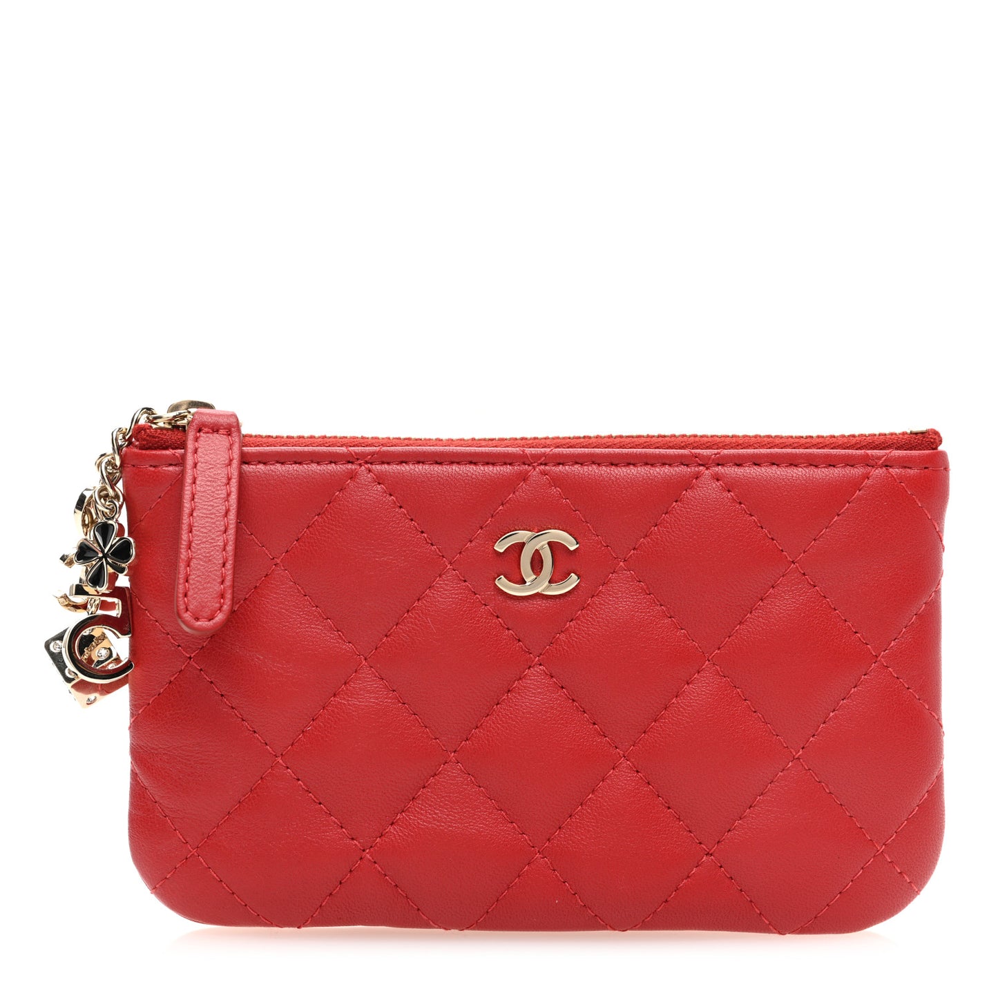 Lambskin Quilted Small Casino Cosmetic Case Red