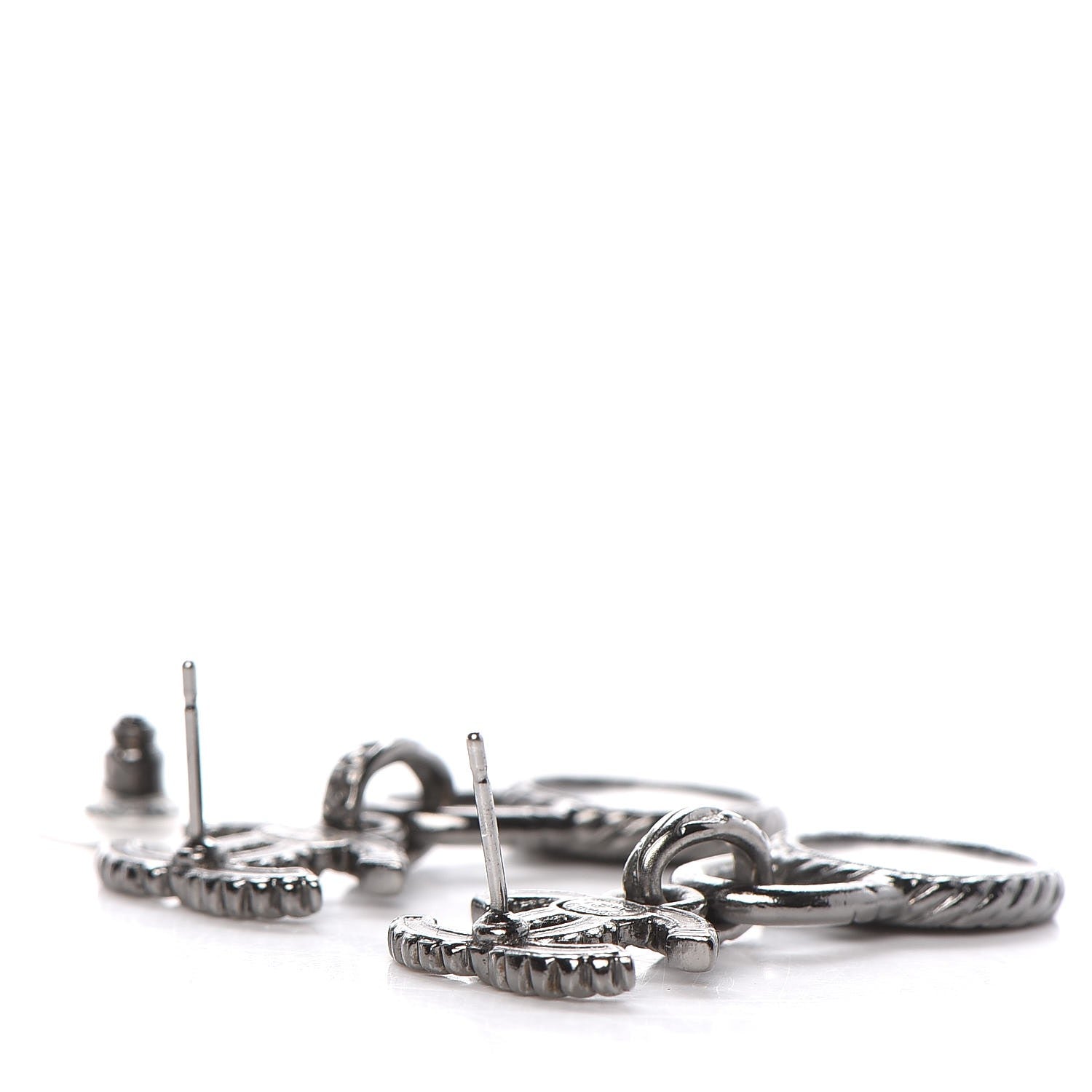 Chanel Ruthenium Crystal CC Drop Earrings Black Silver 3 of 4