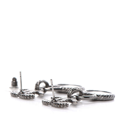 Chanel Ruthenium Crystal CC Drop Earrings Black Silver 3 of 4