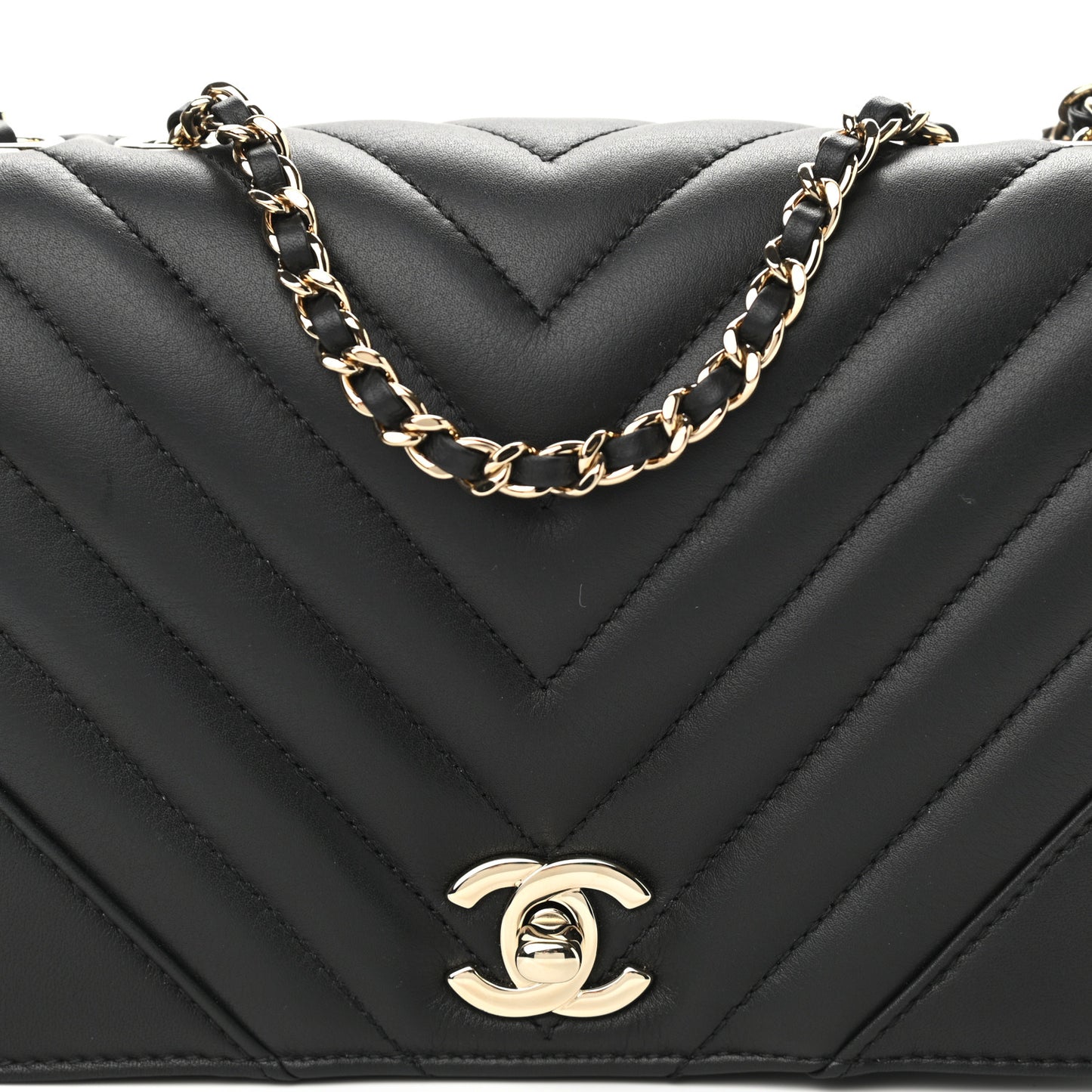 Calfskin Chevron Quilted Medium Statement Flap Black
