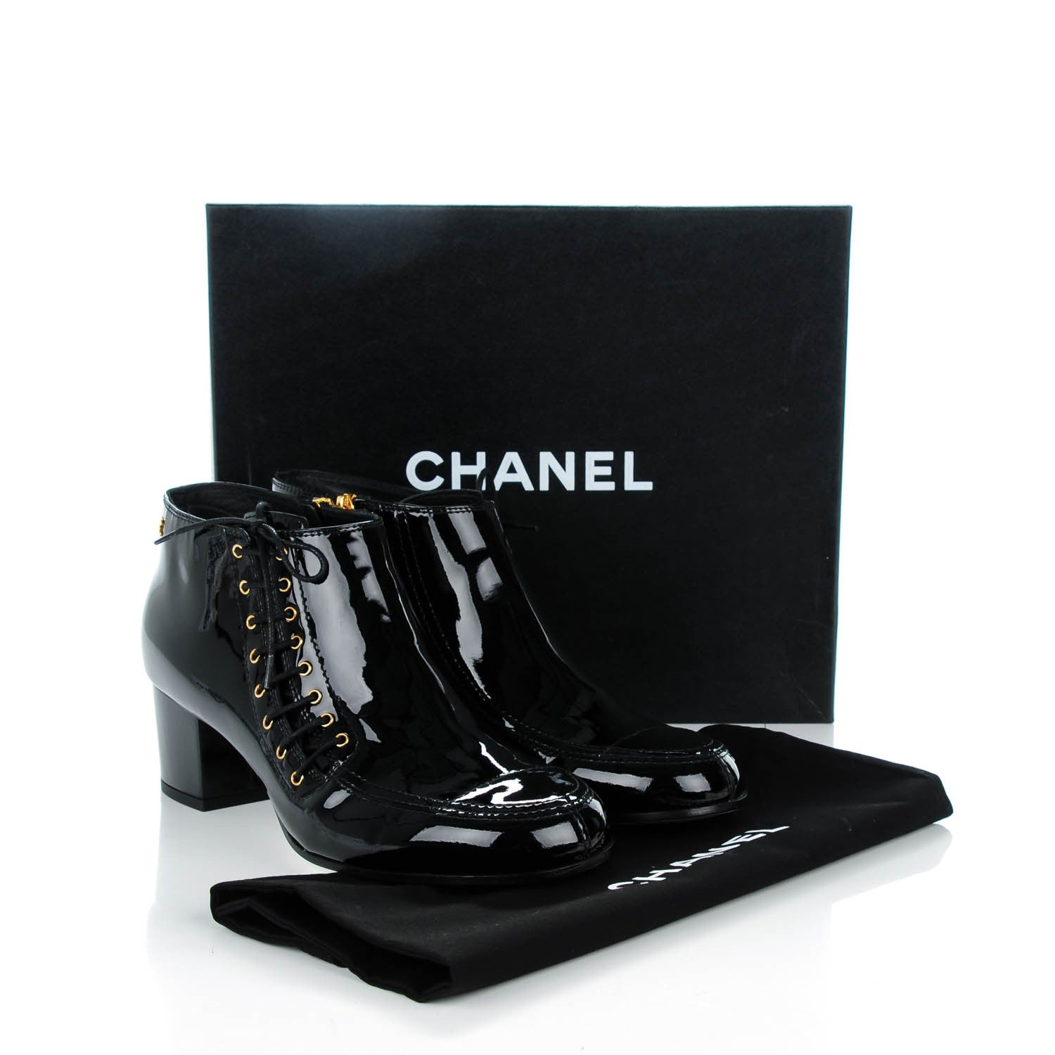 Chanel Patent Calfskin Lace Up Ankle Booties 41 Black 8 of 8
