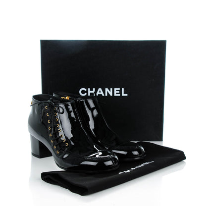 Chanel Patent Calfskin Lace Up Ankle Booties 41 Black 8 of 8