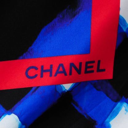 Chanel Washed Silk Twill CC Square Scarf Navy White 3 of 6