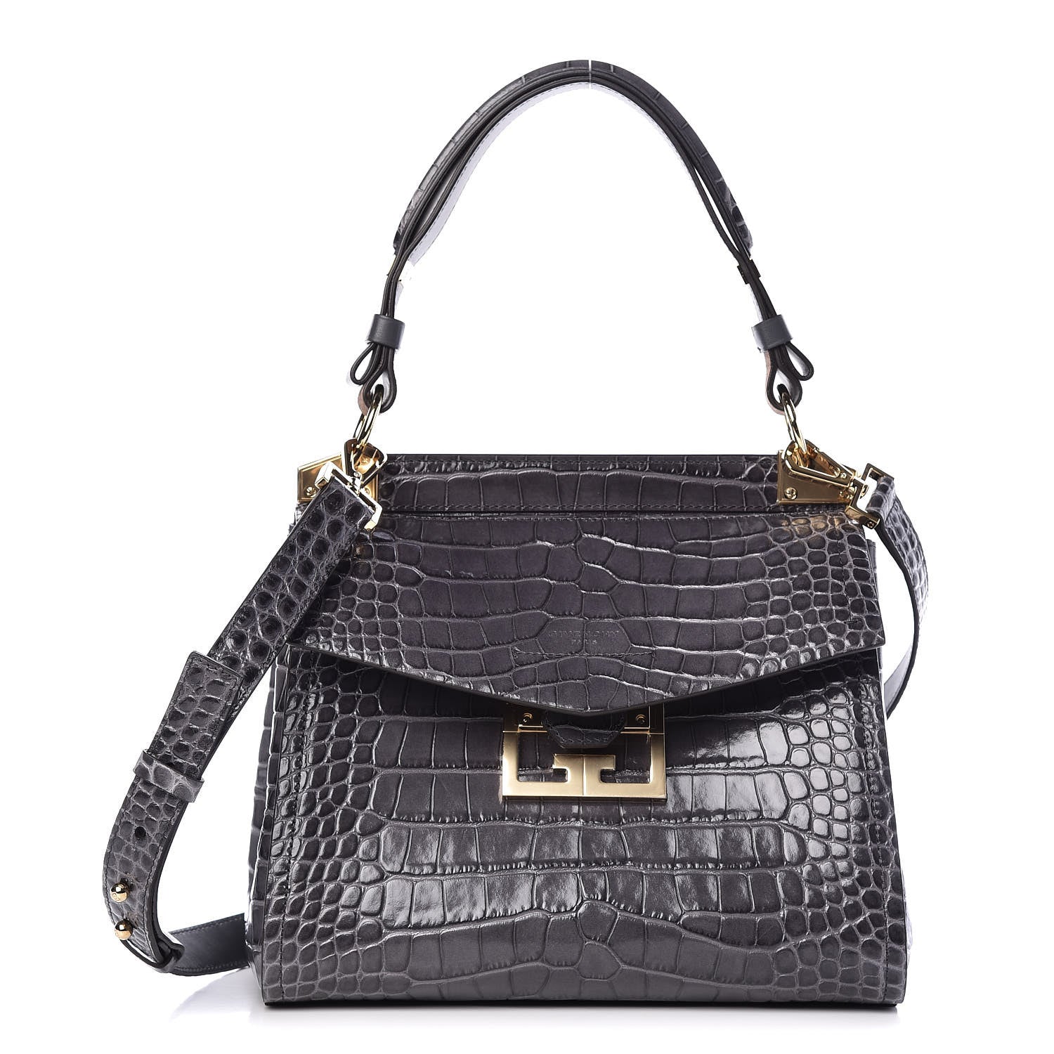 Givenchy Calfskin Crocodile Embossed Small Mystic Shoulder Bag Storm Grey 1 of 9