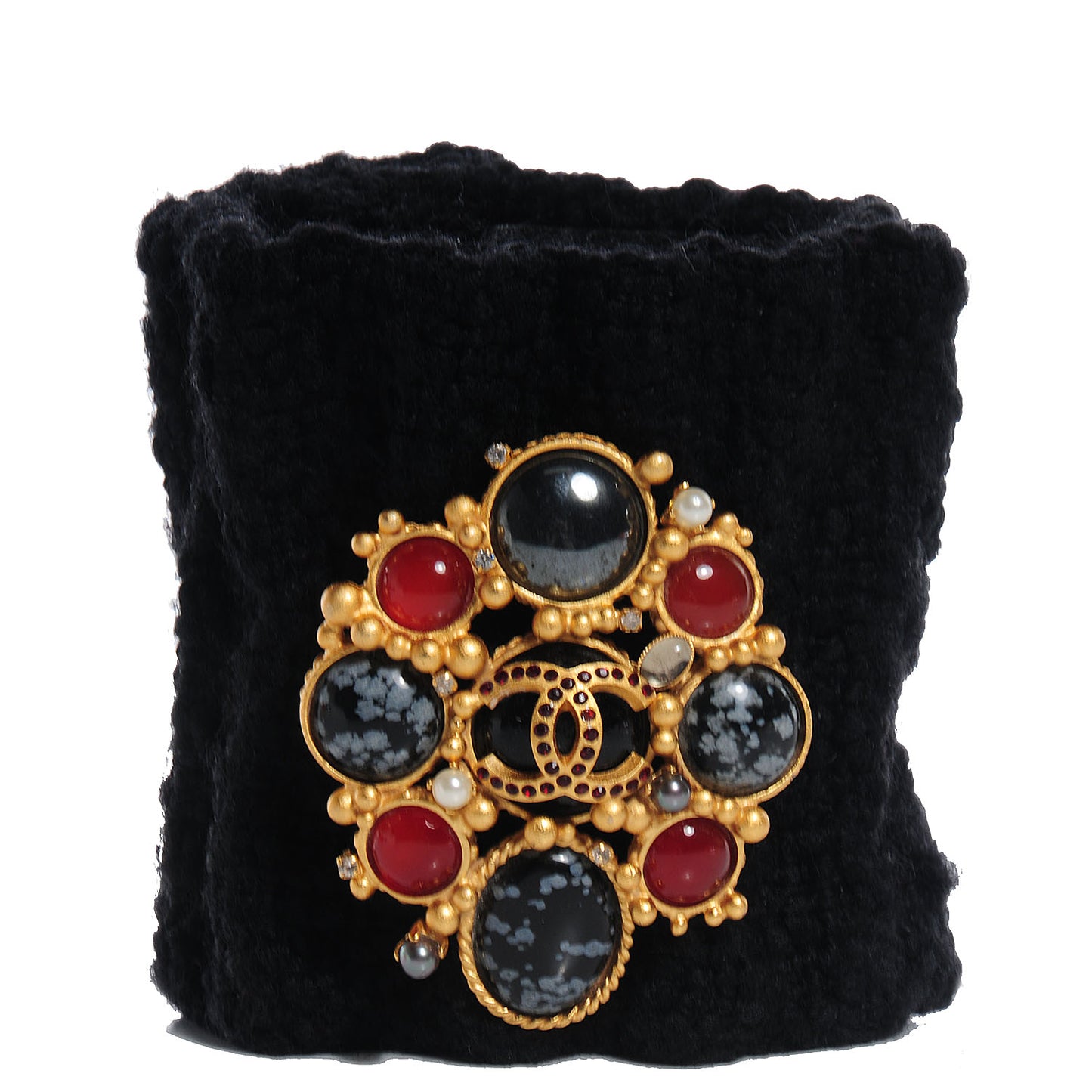 Tweed Cuff w Removable Gripoix Brooch Black