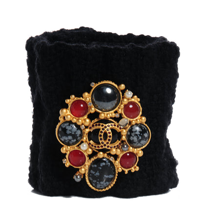 Chanel Tweed Cuff w Removable Gripoix Brooch Black 1 of 14