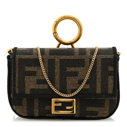 Fendi Fabric Jacquard FF 1974 Nano Baguette Charm Tobacco Moro Black 1 of 8