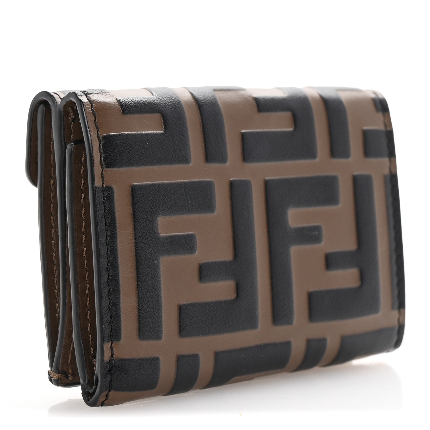 Fendi Vitello Soft F is Fendi Bi-Color FF 1974 Embossed Micro Tri-Fold Envelope Wallet Maya Black 3 of 8