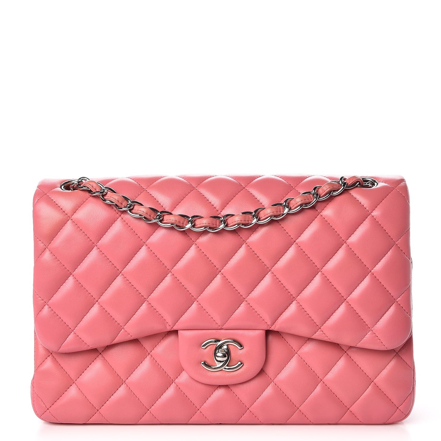 Lambskin Quilted Jumbo Double Flap Pink