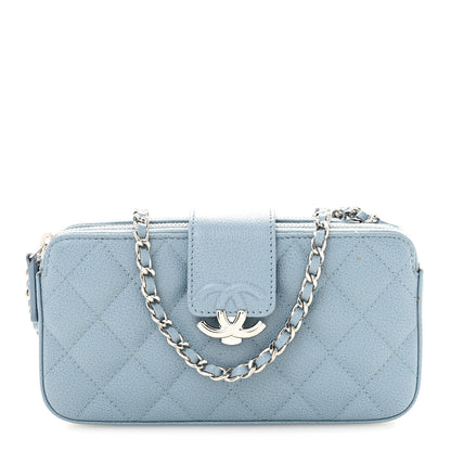 Chanel Grained Calfskin Quilted CC Box Clutch With Chain Blue 1 of 14