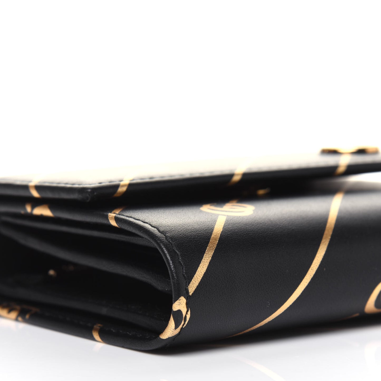 Calfskin Diagonal GG Wallet Black Gold