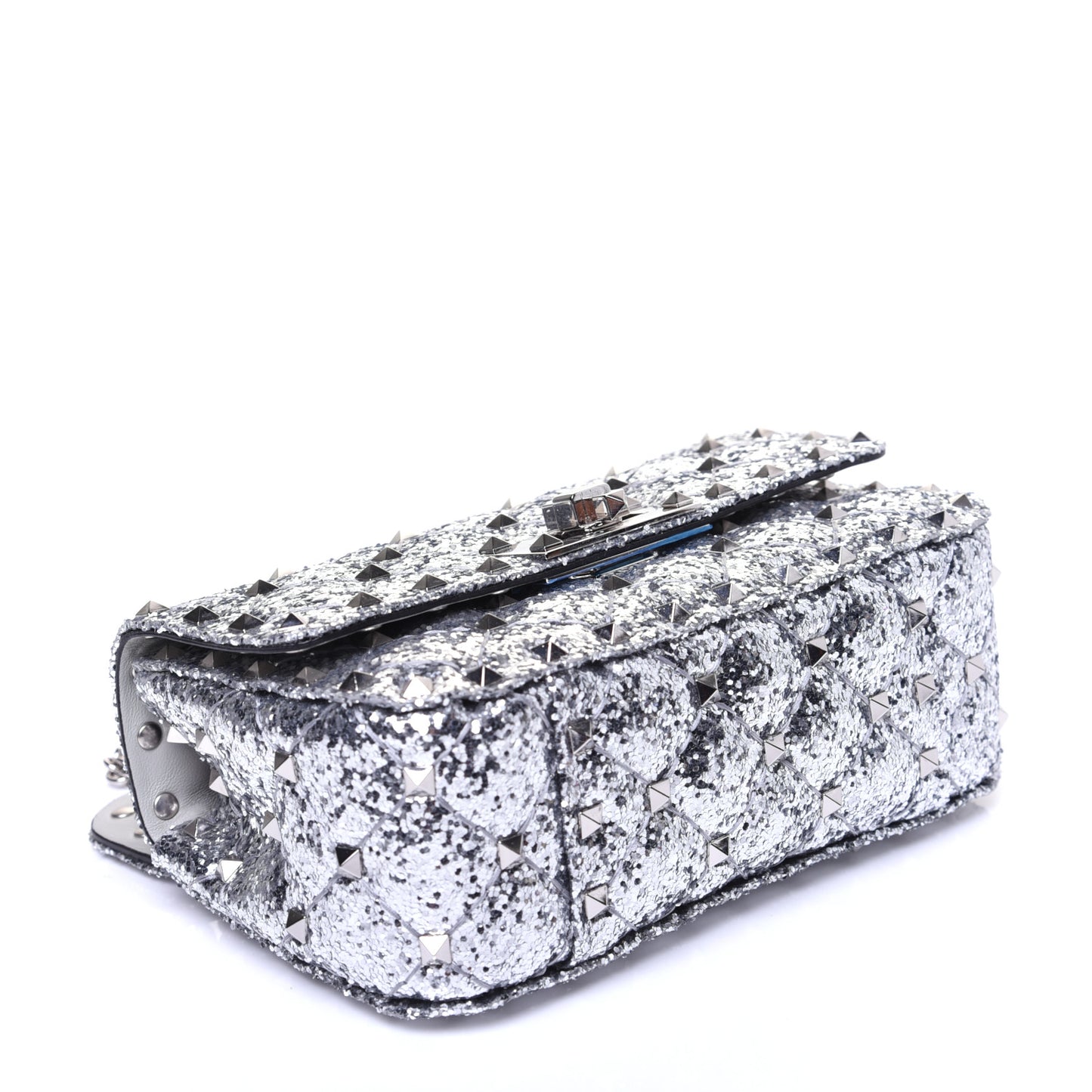 Glitter Mini Rockstud Spike Shoulder Bag Silver