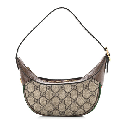 Gucci GG Supreme Monogram Textured Calfskin Web Mini Ophidia Half Moon Hobo Beige Ebony New Acero 1 of 10
