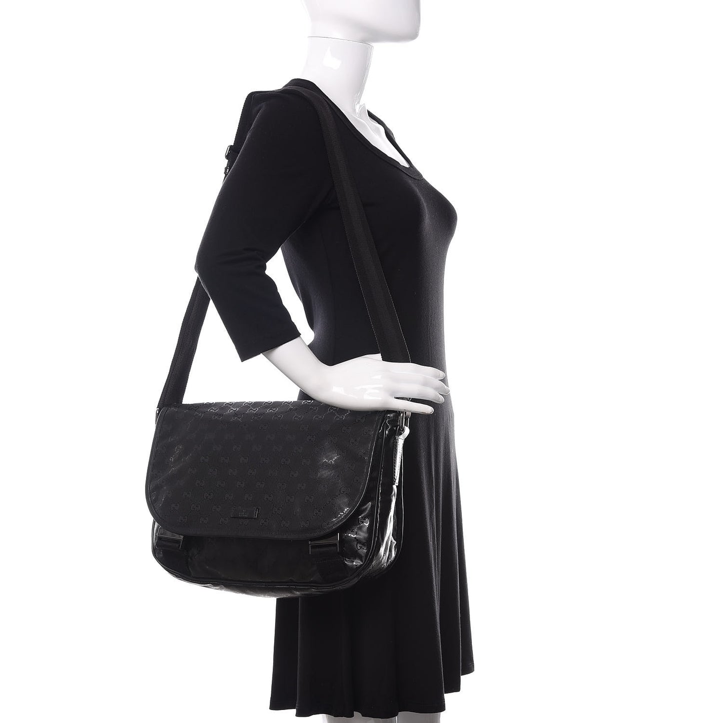 Imprime Monogram Medium Double Buckle Flap Messenger Bag Black