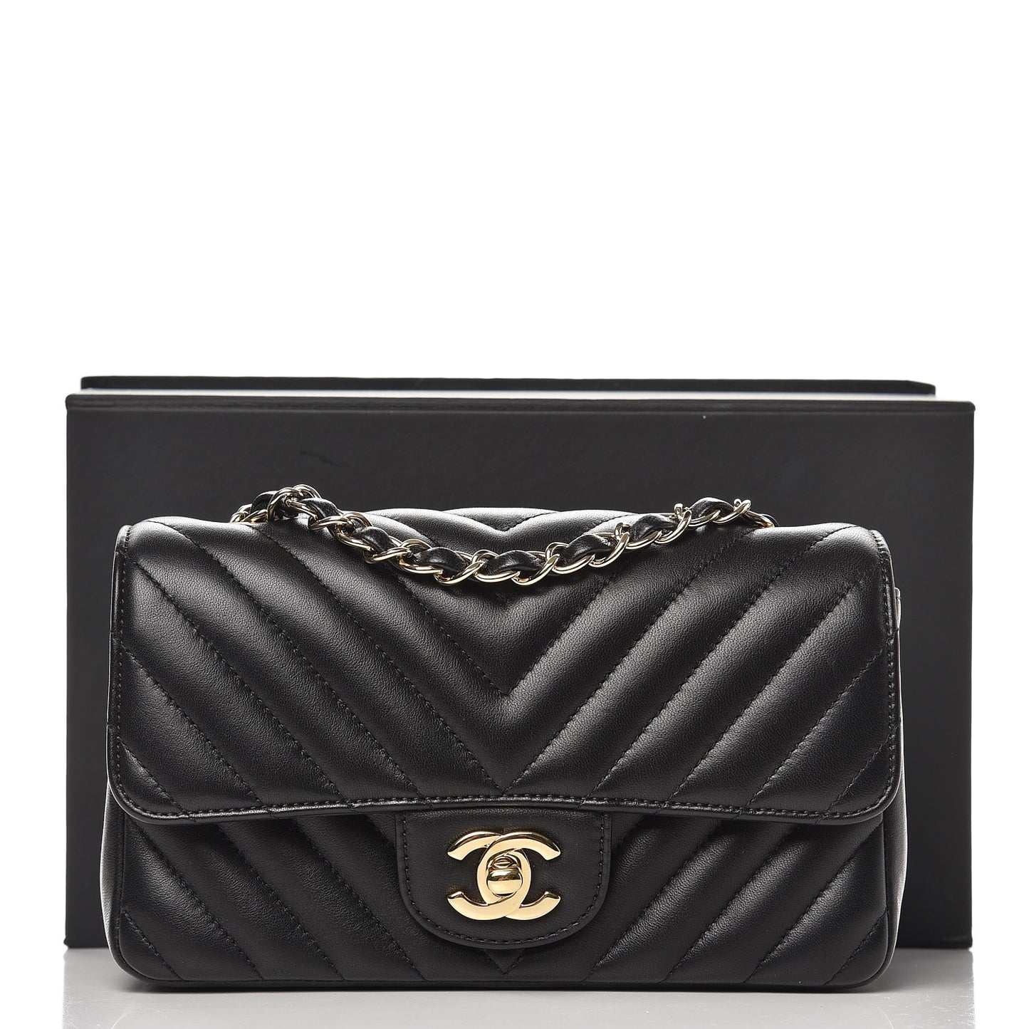 Lambskin Chevron Quilted Mini Rectangular Flap Black