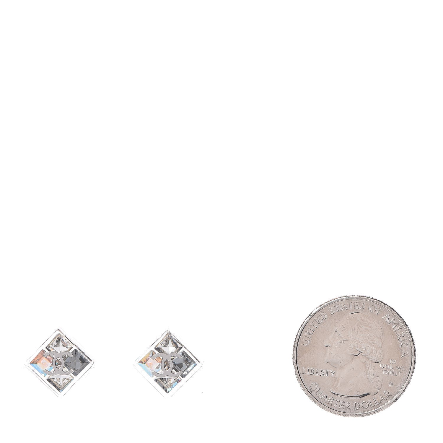 Chanel Transparent Resin Iridescent Crystal CC Cube Earrings Silver 2 of 5