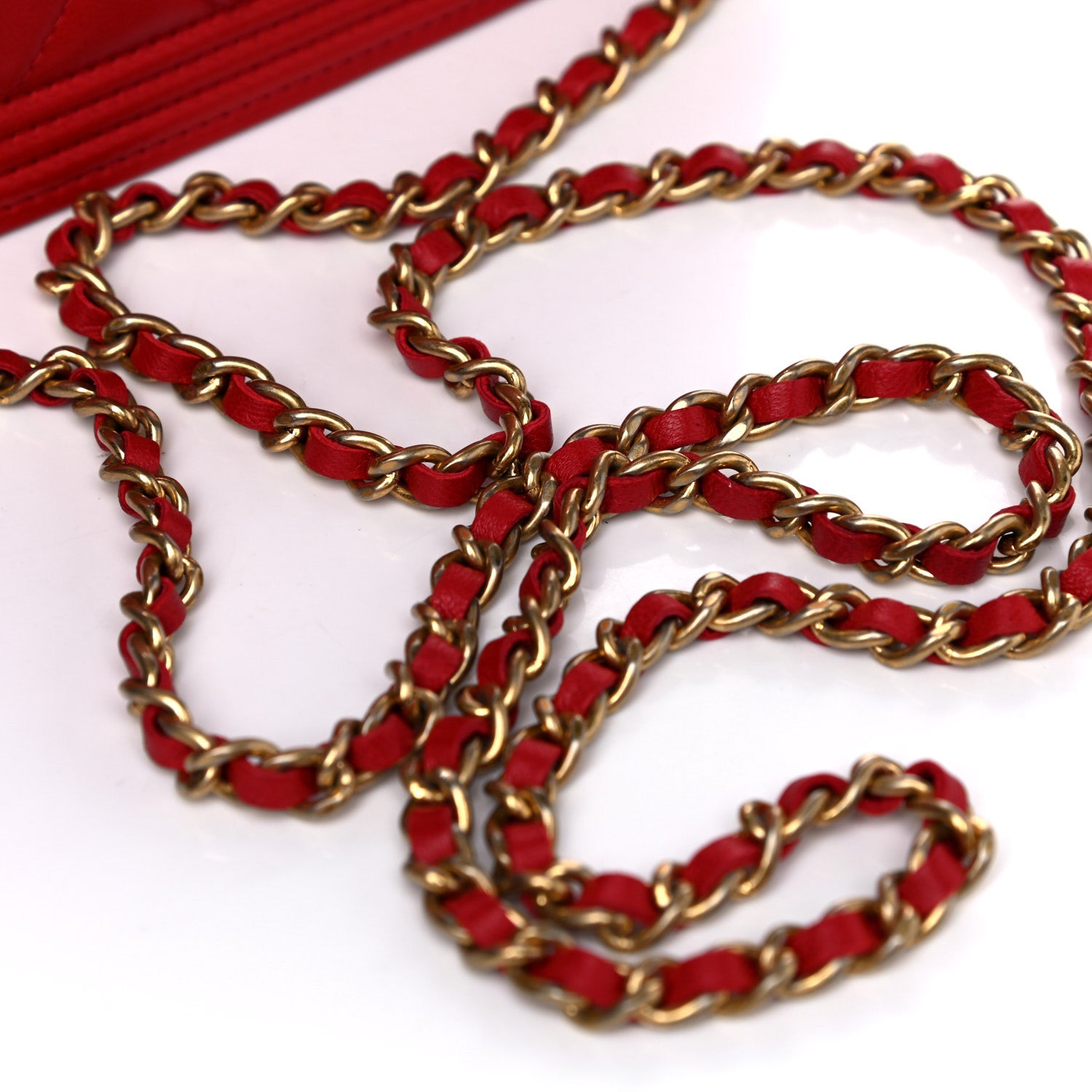 Chanel Lambskin Quilted Boy Wallet On Chain WOC Red 15 of 15