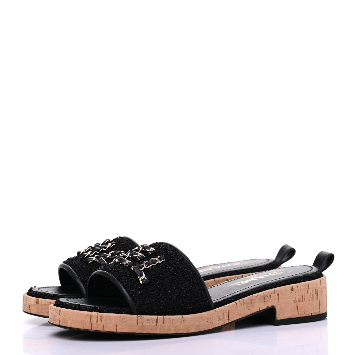 Chanel Tweed Cork CC Chain Mule Sandal 39.5 Black 3 of 9