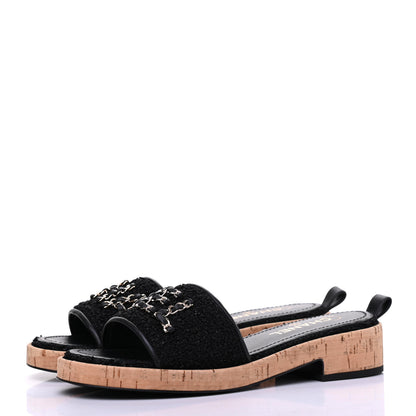 Chanel Tweed Cork CC Chain Mule Sandal 39.5 Black 3 of 9