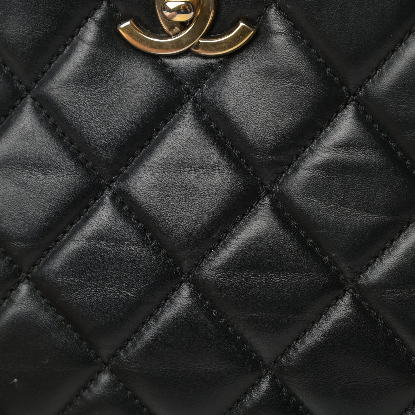 Calfskin Quilted Large Shopping Tote Black