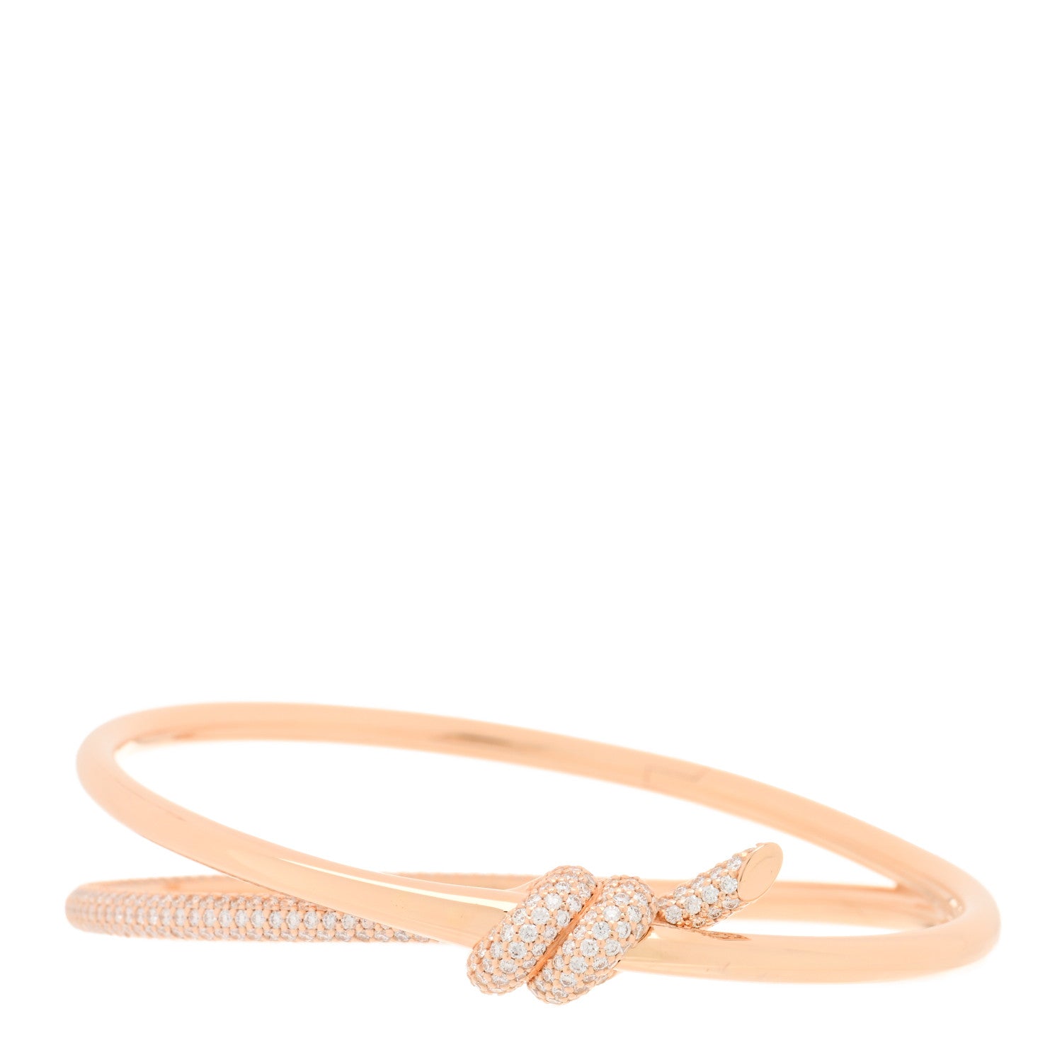 Tiffany 18K Yellow Gold Diamond Knot Double Row Hinged Bangle Bracelet 1 of 4