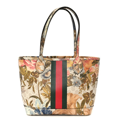 Gucci GG Supreme Monogram Water Flora Web Small Ophidia Tote Beige White Multicolor 1 of 11