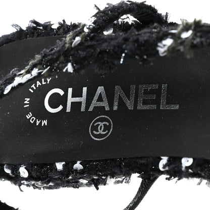 Chanel Tweed Sequin Patent Cap Toe CC Slingback Flats 41 Black 7 of 8