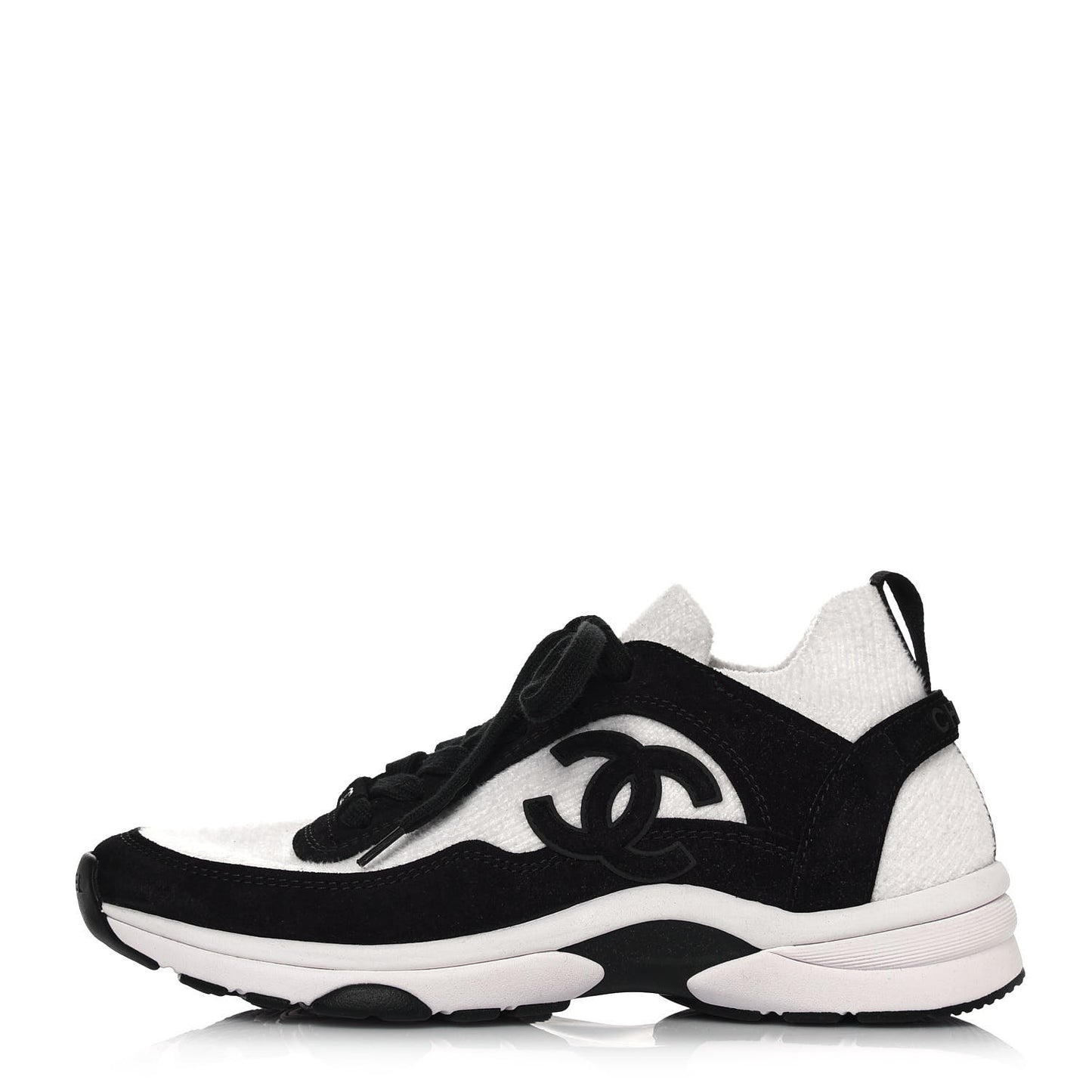 Fabric Suede Calfskin CC Sneakers 38 White Black
