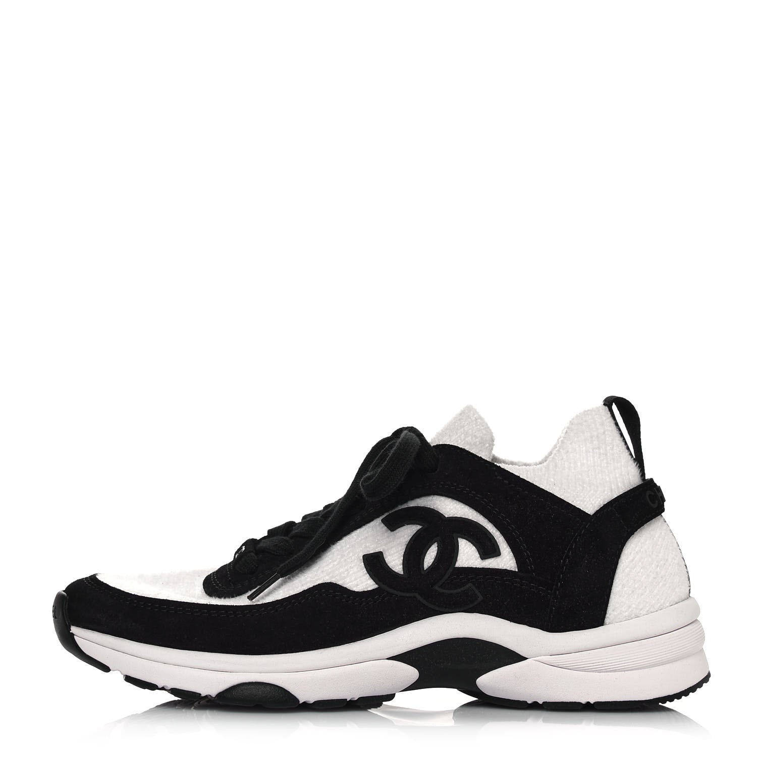 Chanel Fabric Suede Calfskin CC Sneakers 38 White Black 1 of 6