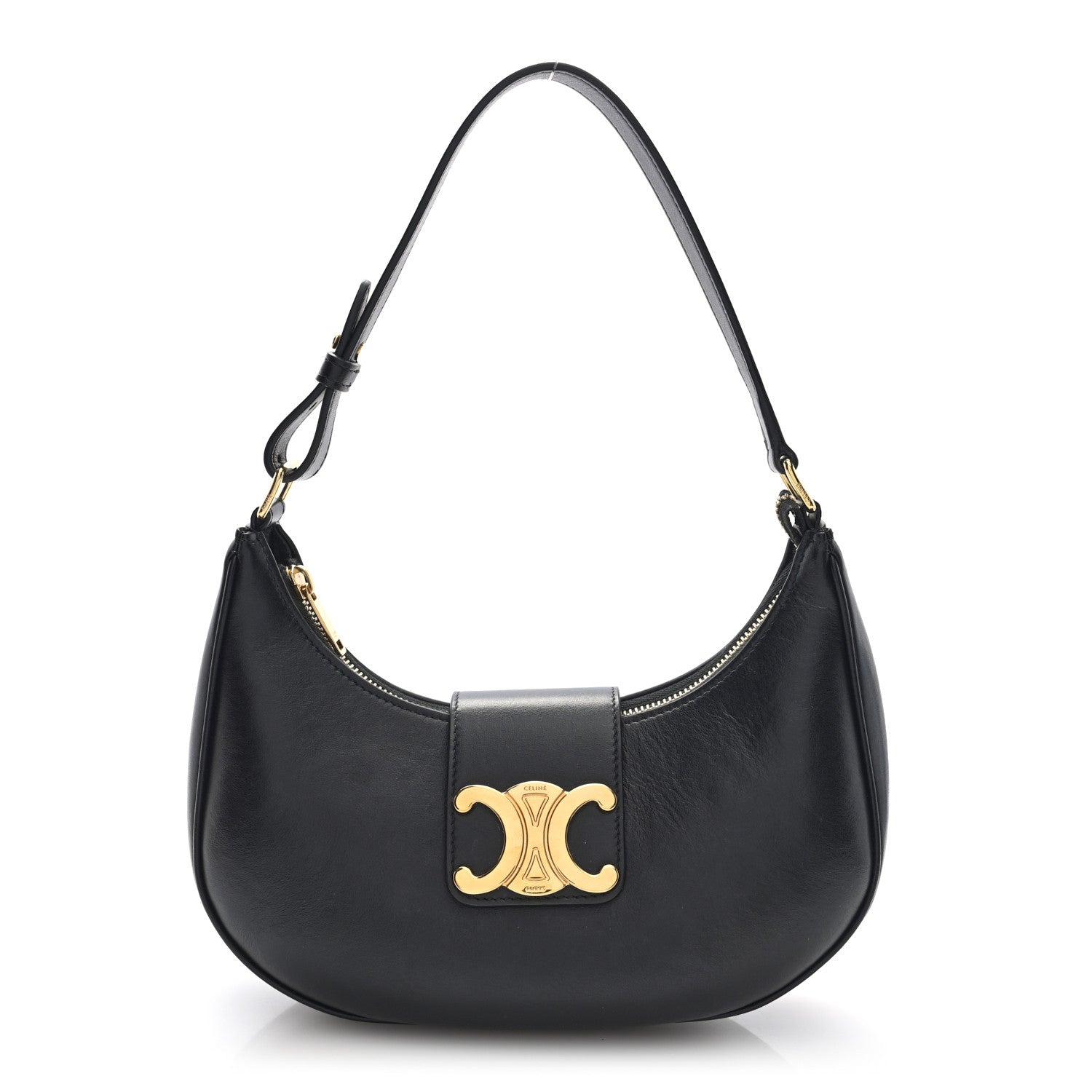 Celine Smooth Calfskin Medium Strap Ava Triomphe Shoulder Bag Black 1 of 10
