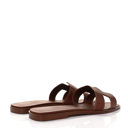 Hermes Box Calfskin Oran Sandals 39.5 Gold 4 of 9