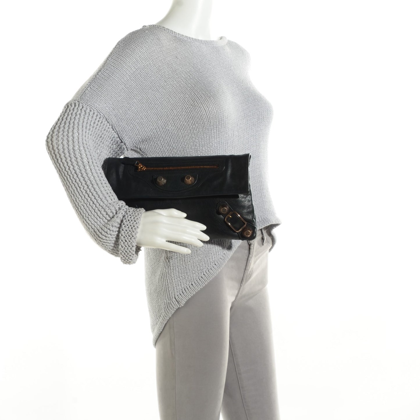 Agneau Giant 21 Rose Gold Hardware Envelope Clutch Black