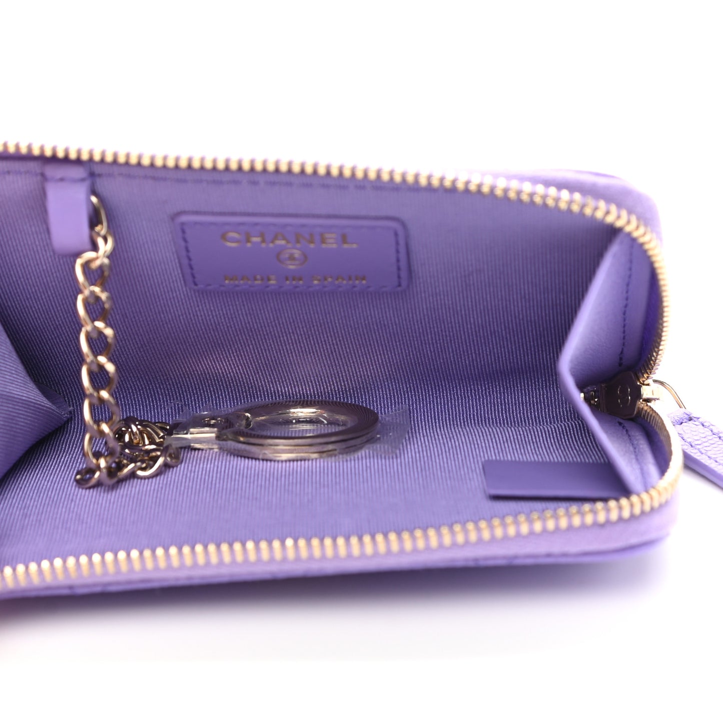 Caviar Quilted Zipped Key Holder Case Purple