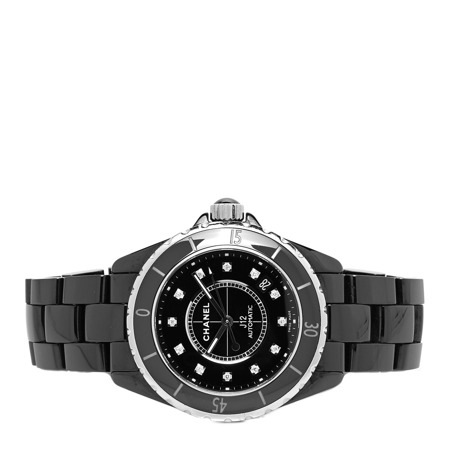 Stainless Steel Ceramic Diamond 38mm J12 Automatic Watch Black