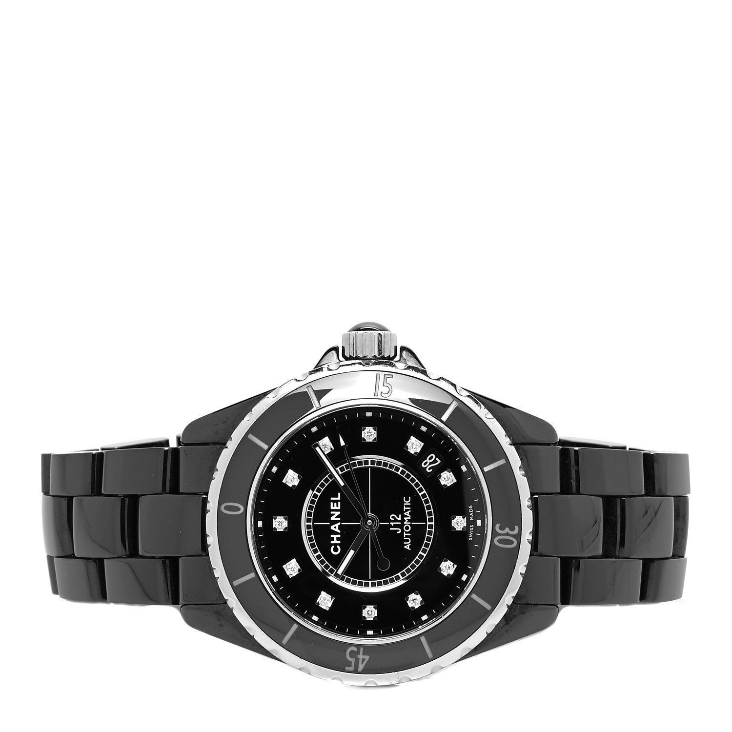 Chanel Stainless Steel Ceramic Diamond 38mm J12 Automatic Watch Black 2 of 5