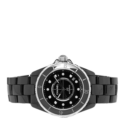 Chanel Stainless Steel Ceramic Diamond 38mm J12 Automatic Watch Black 2 of 5
